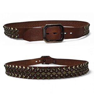 True Religion Studded Belt Men Chunky Allover Metal Accent Rockstar Weighted 40